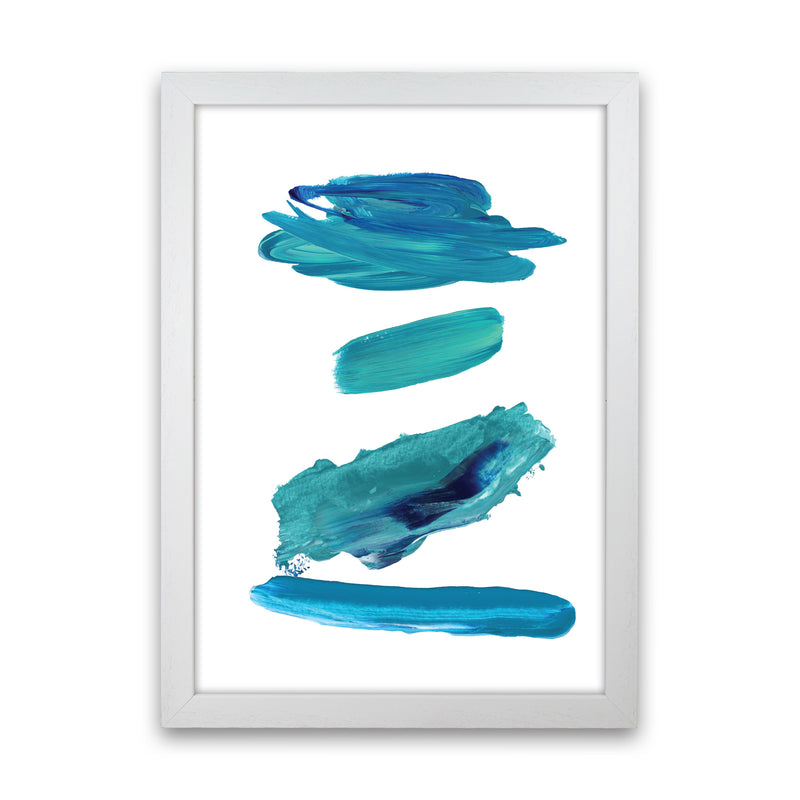 Turquoise Abstract Paint Strokes Modern Print White Grain