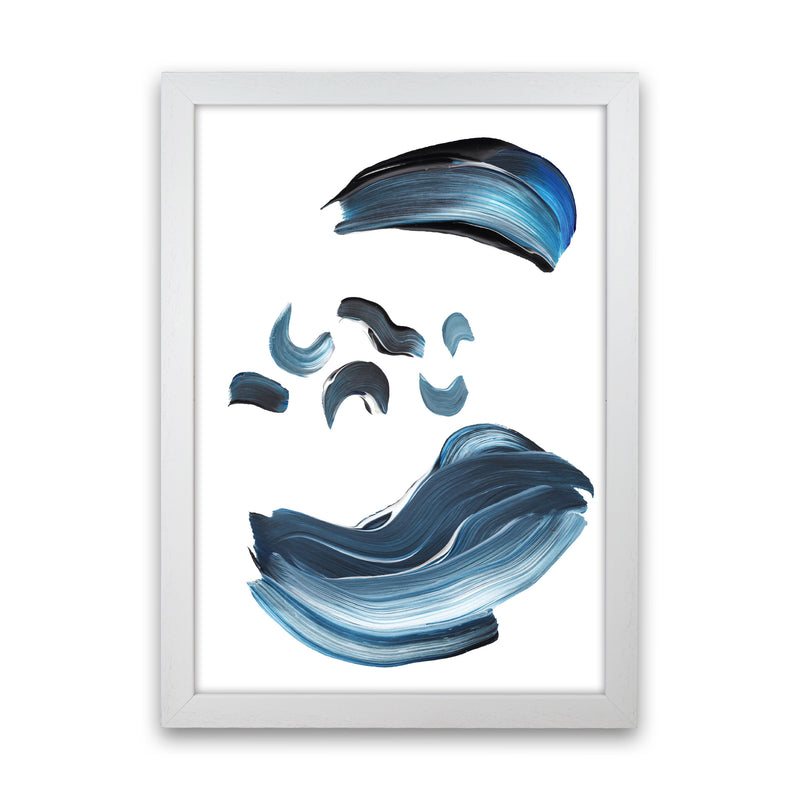 Dark Blue And Grey Abstract Paint Strokes Modern Print White Grain