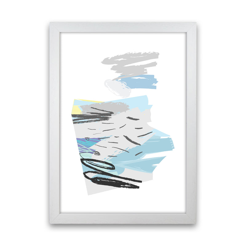 Blue And Grey Abstract Drawings Modern Print White Grain