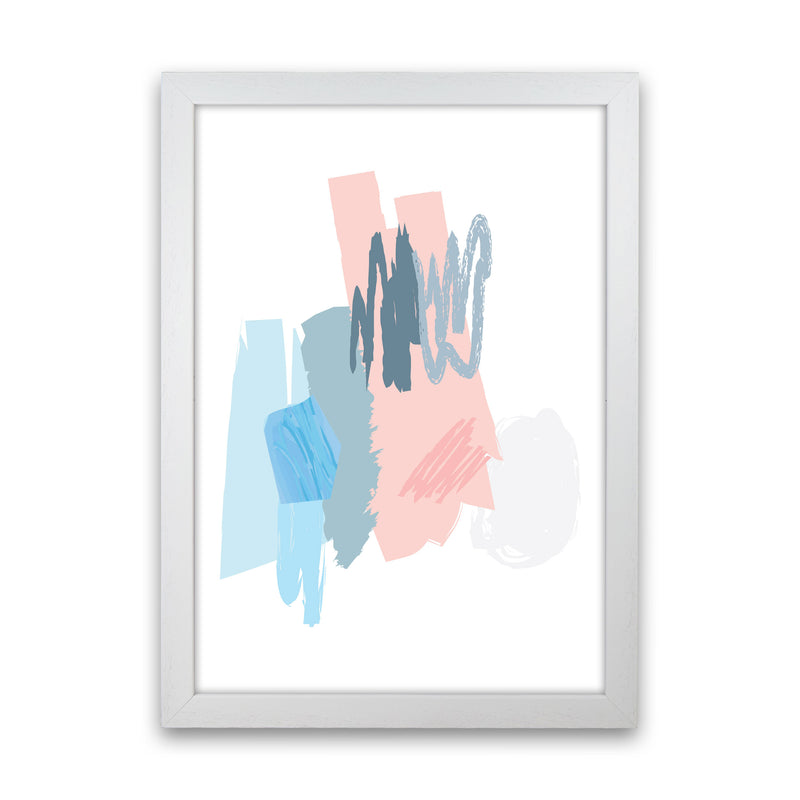 Blue And Pink Abstract Scribbles Modern Print White Grain