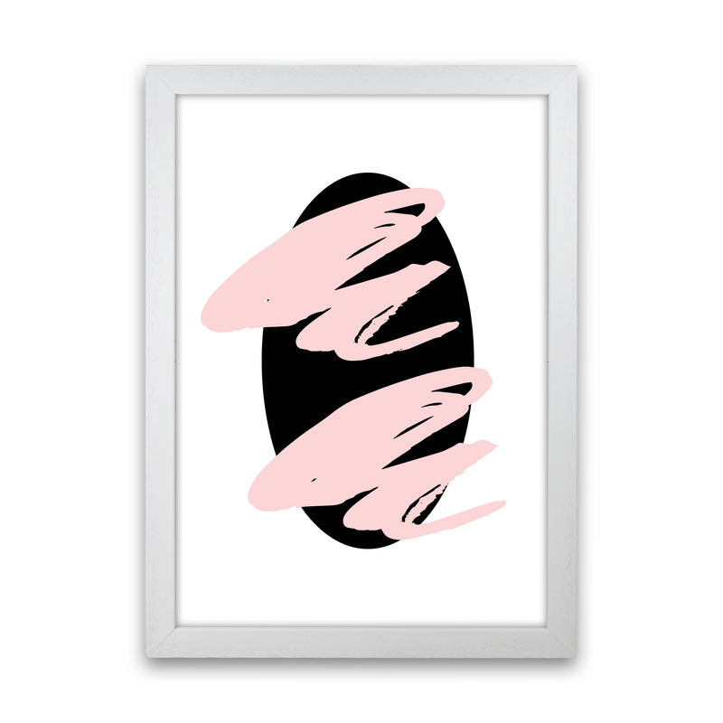 Abstract Black Oval With Pink Strokes Modern Art Print White Grain