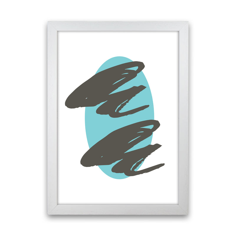 Abstract Teal Oval With Brown Strokes Modern Print White Grain