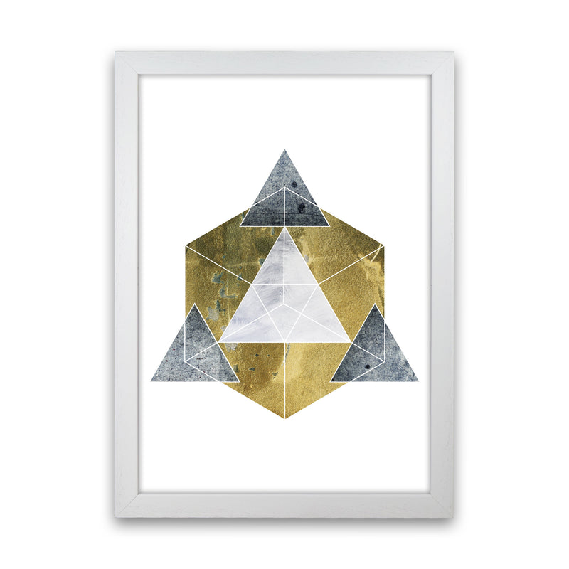Gold Cube And Grey Geo Abstract Modern Print White Grain
