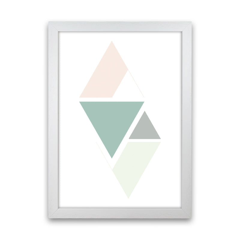 Peach, Green And Grey Abstract Triangles Modern Print White Grain