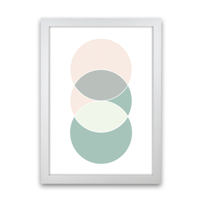 Peach, Green And Grey Abstract Circles Modern Print White Grain