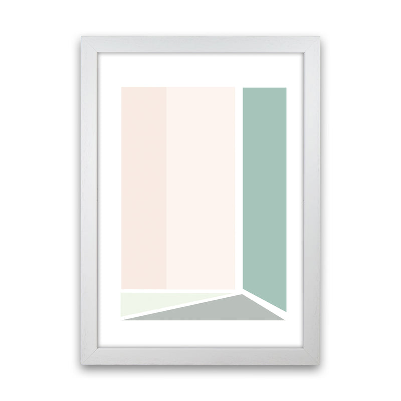 Peach, Green And Grey Abstract Rectangle Modern Print White Grain