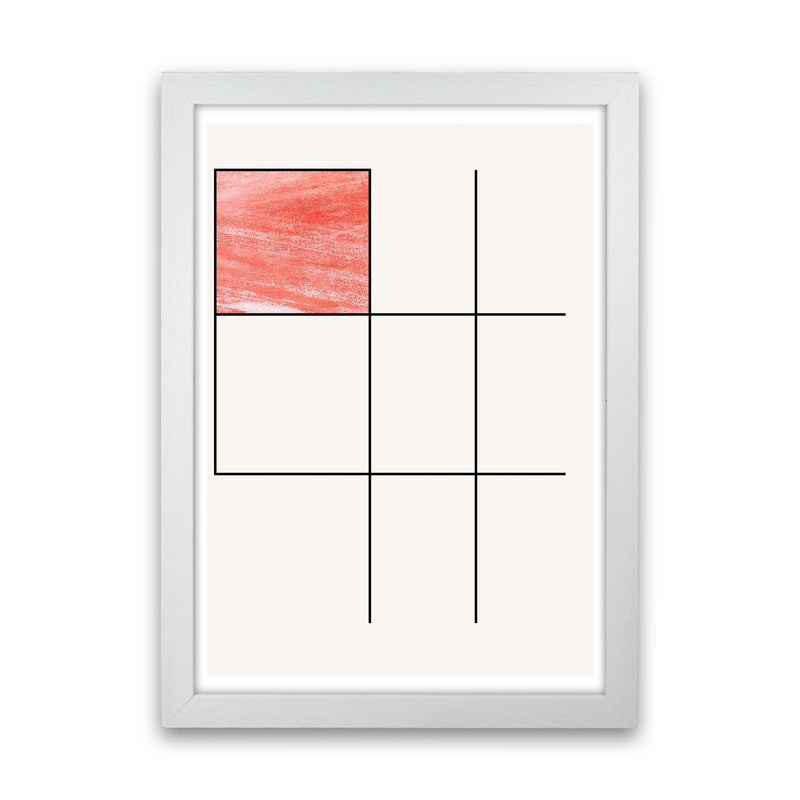 Abstract Red Crayon Geo 1 Modern Print White Grain