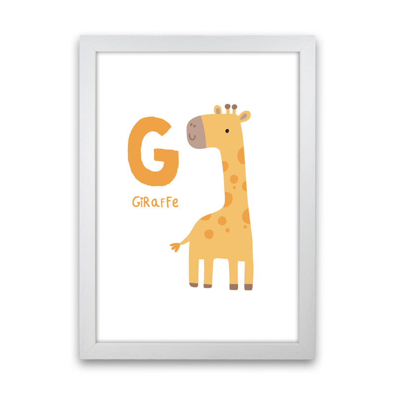 Alphabet Animals, G Is For Giraffe Framed Nursey Wall Art Print White Grain