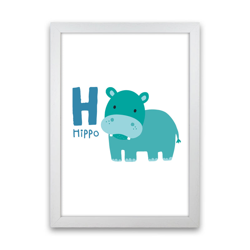 Alphabet Animals, H Is For Hippo Framed Nursey Wall Art Print White Grain