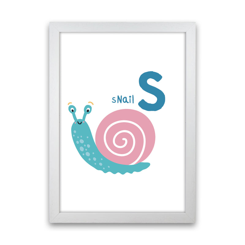 Alphabet Animals, S Is For Snail Framed Nursey Wall Art Print White Grain