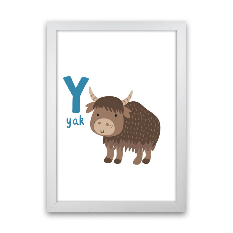 Alphabet Animals, Y Is For Yak Framed Nursey Wall Art Print White Grain
