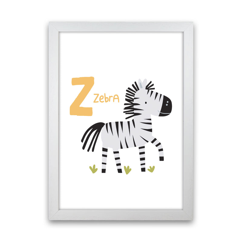 Alphabet Animals, Z Is For Zebra Framed Nursey Wall Art Print White Grain