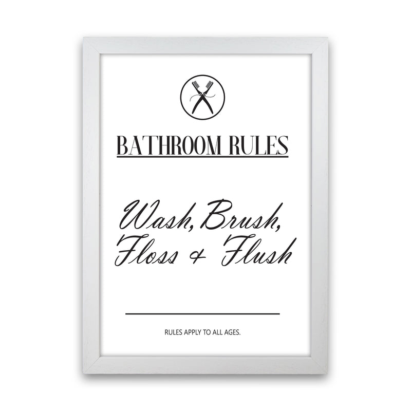Bathroom Rules Modern Print, Framed Bathroom Wall Art White Grain