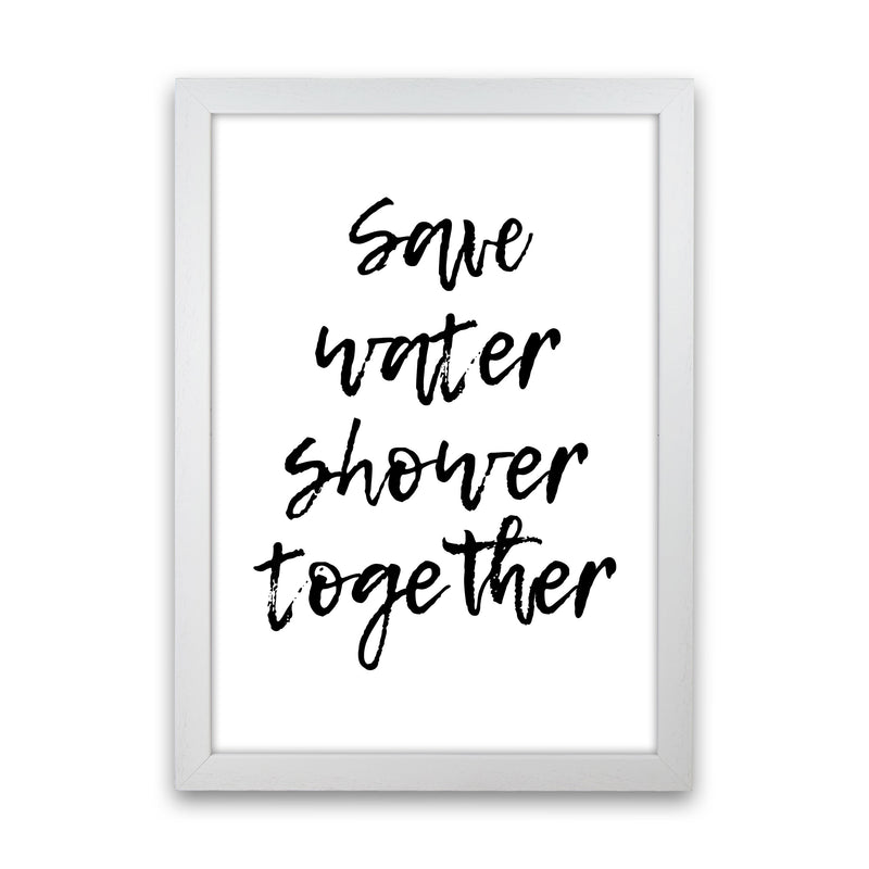 Shower Together, Bathroom Modern Print, Framed Bathroom Wall Art White Grain