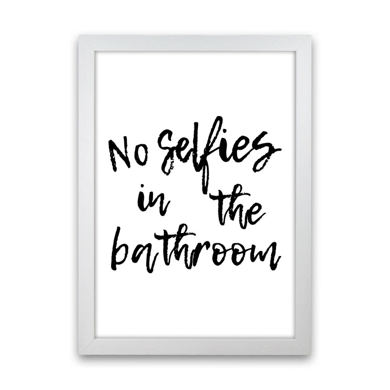 No Selfies, Bathroom Modern Print, Framed Bathroom Wall Art White Grain