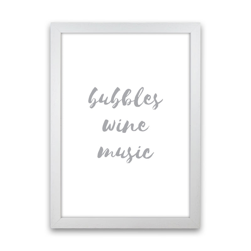 Bubbles Wine Music Grey, Bathroom Framed Typography Wall Art Print White Grain