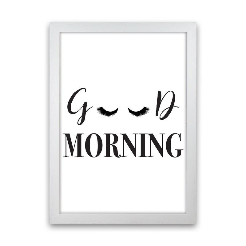 Good Morning Lashes Framed Typography Wall Art Print White Grain