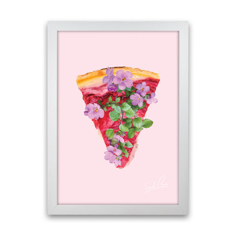 Pink Cherry Pie Floral Food Print, Framed Kitchen Wall Art White Grain