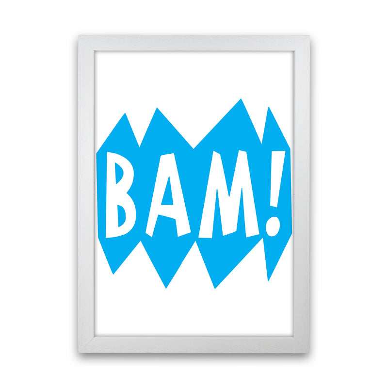 BAM! Blue Framed Nursey Wall Art Print White Grain