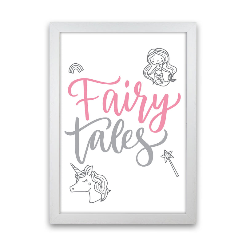 Fairy Tales Pink And Grey Framed Nursey Wall Art Print White Grain