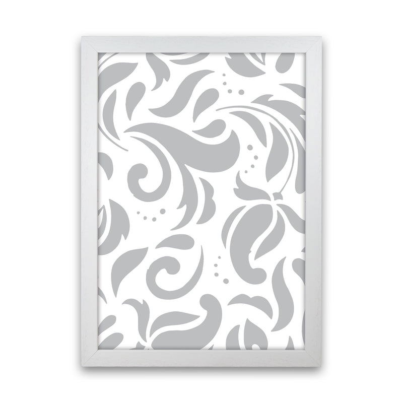 Grey Floral Pattern Modern Print White Grain