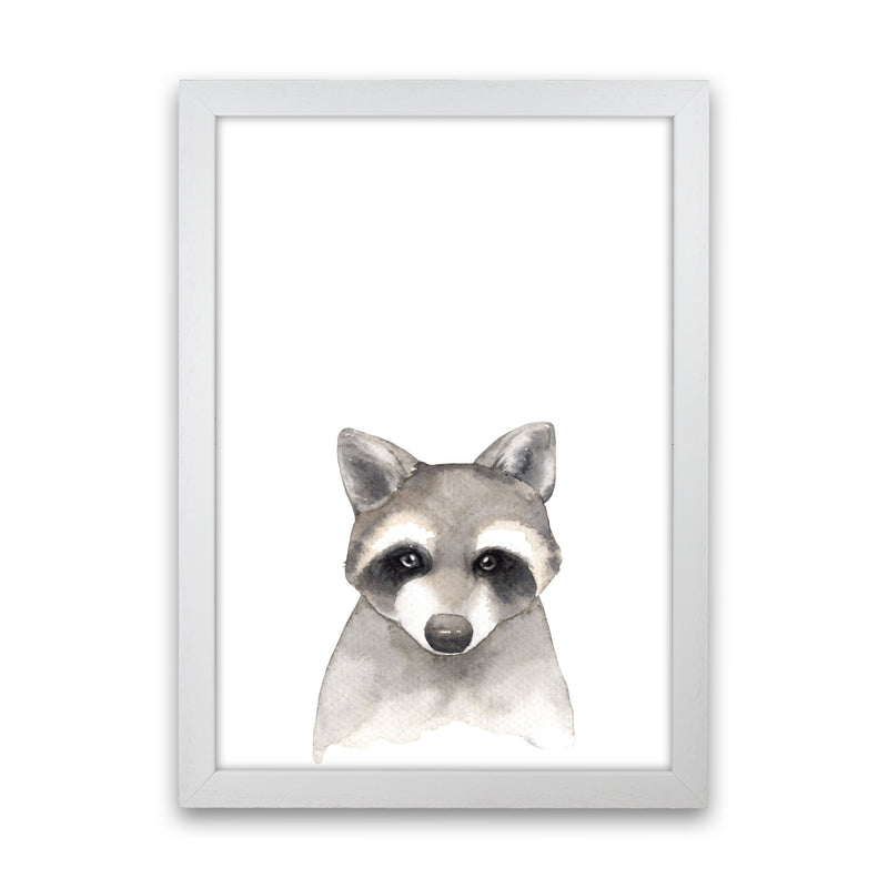 Forest Friends, Cute Raccoon Modern Print Animal Art Print White Grain