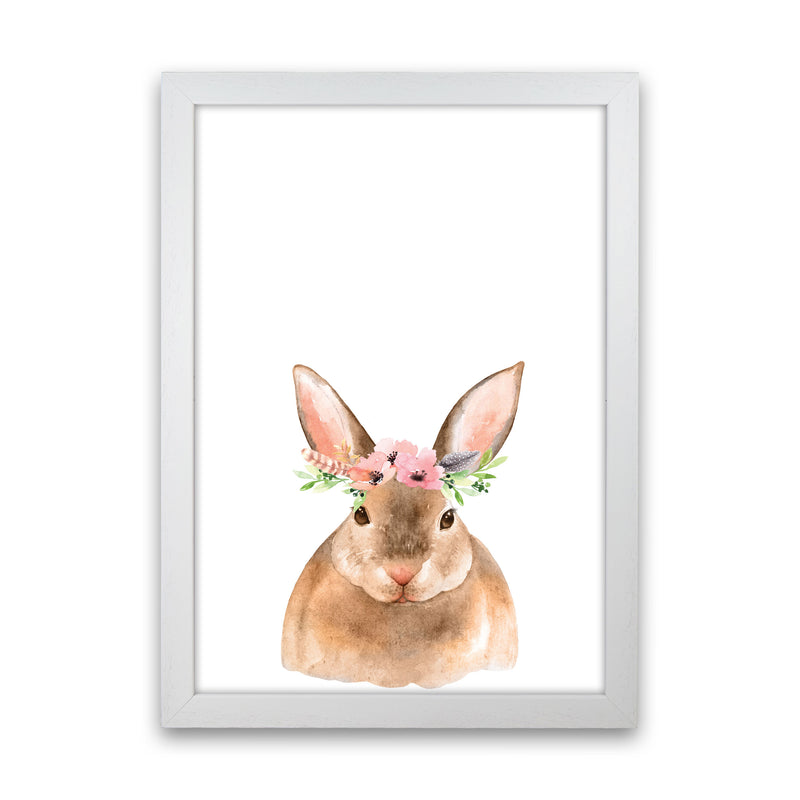 Forest Friends, Floral Cute Bunny Modern Print Animal Art Print White Grain