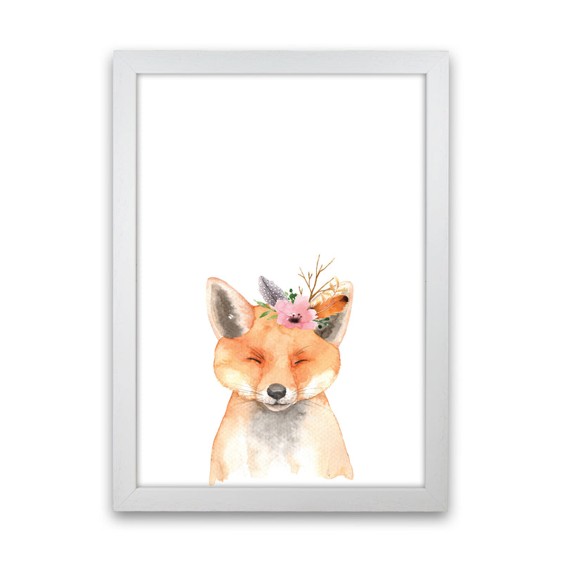 Forest Friends, Floral Cute Fox Modern Print Animal Art Print White Grain