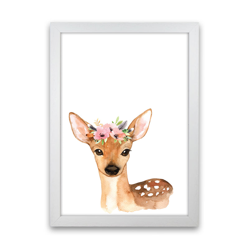 Forest Friends, Floral Cute Deer Modern Print Animal Art Print White Grain