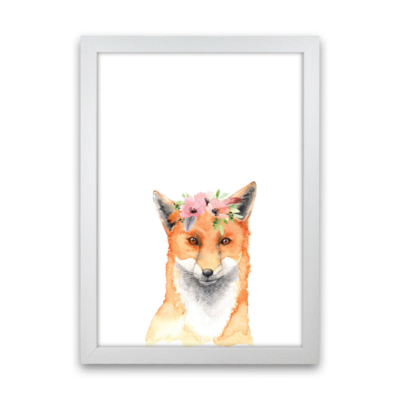 Forest Friends, Floral Fox Modern Print Animal Art Print White Grain