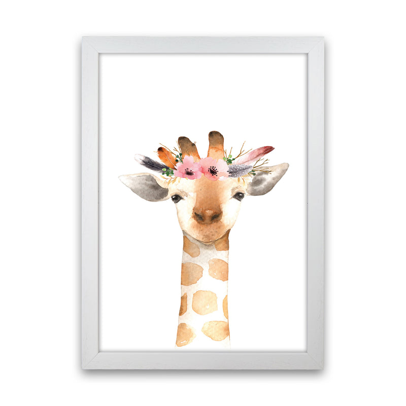 Forest Friends, Floral Cute Giraffe Modern Print Animal Art Print White Grain