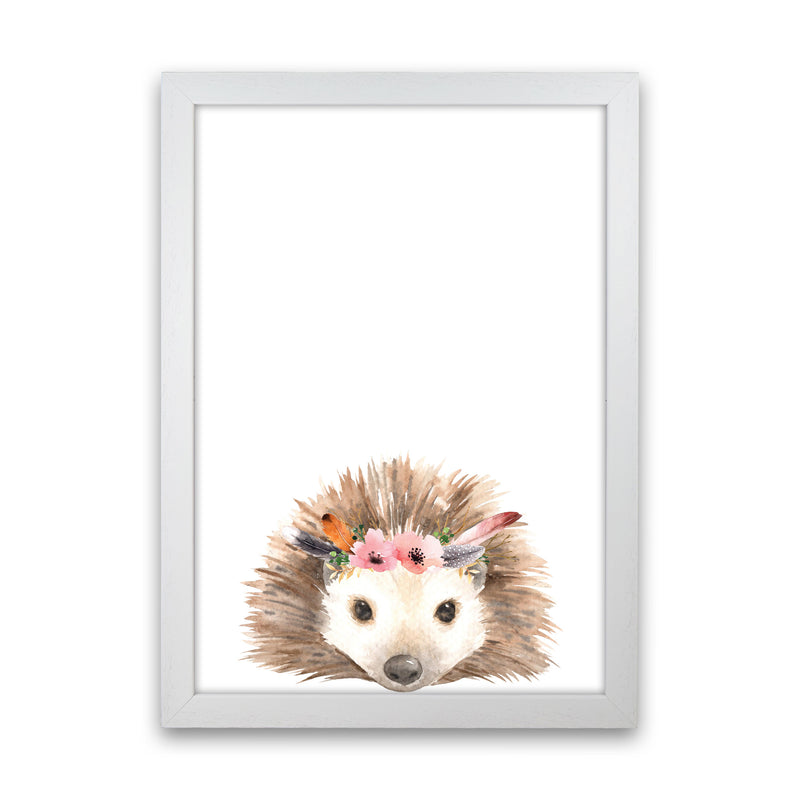 Forest Friends, Floral Cute Hedgehog Modern Print Animal Art Print White Grain