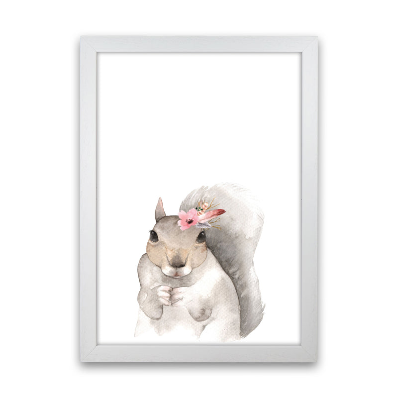 Forest Friends, Floral Cute Squirrel Modern Print Animal Art Print White Grain