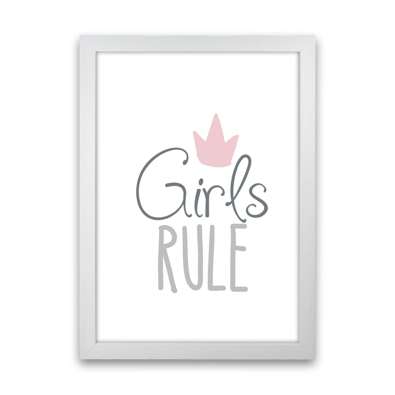 Girls Rule Framed Nursey Wall Art Print White Grain