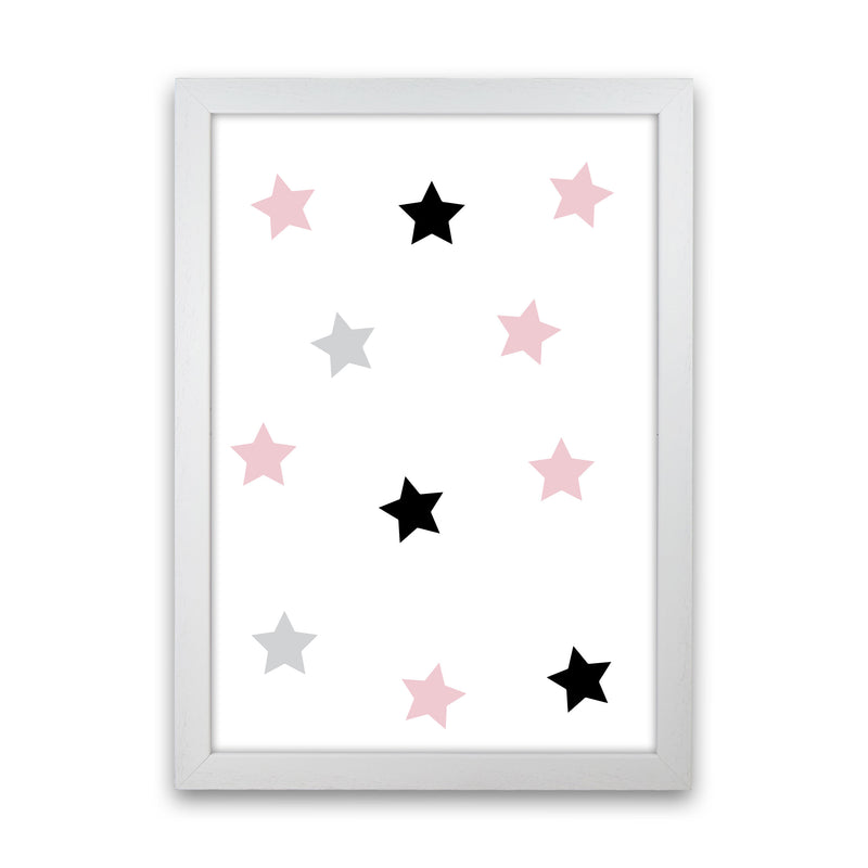 Pink Black And Grey Stars Modern Print White Grain