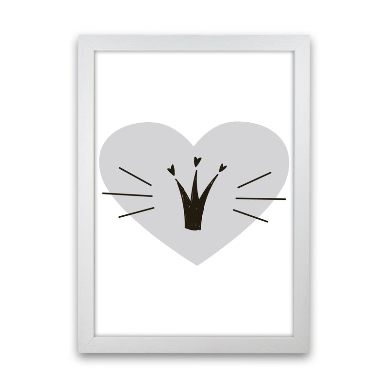 Crown With Grey Heart Framed Nursey Wall Art Print White Grain