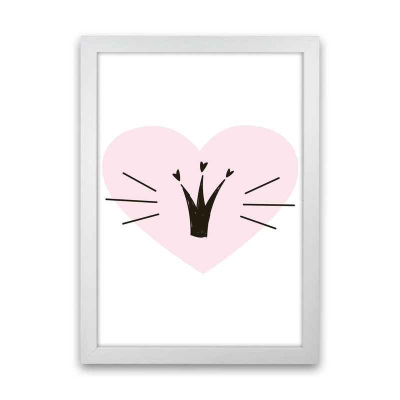 Crown With Pink Heart Framed Nursey Wall Art Print White Grain