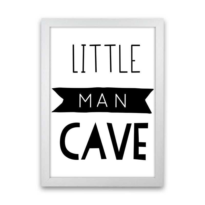 Little Man Cave Black Banner Framed Nursey Wall Art Print White Grain