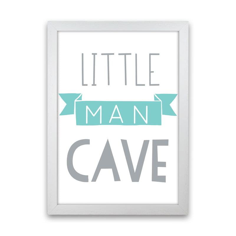 Little Man Cave Mint Banner Framed Nursey Wall Art Print White Grain