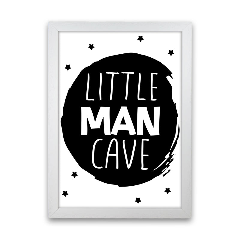 Little Man Cave Black Circle Framed Nursey Wall Art Print White Grain