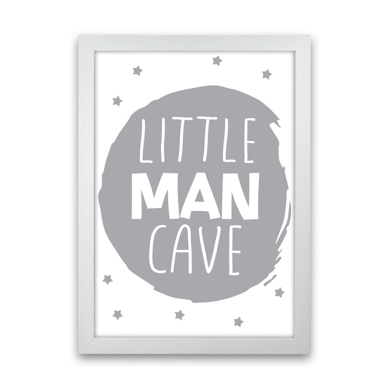 Little Man Cave Grey Circle Framed Nursey Wall Art Print White Grain