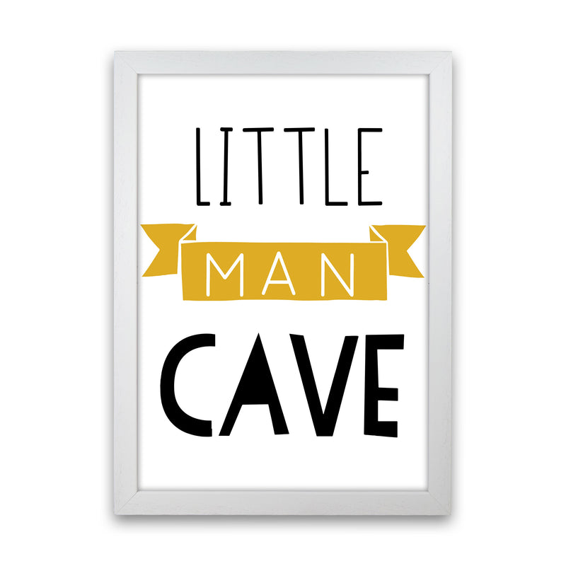 Little Man Cave Mustard Banner Framed Nursey Wall Art Print White Grain