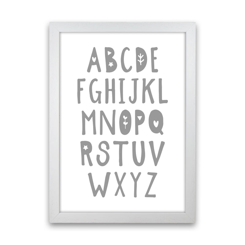 Grey Alphabet Framed Nursey Wall Art Print White Grain