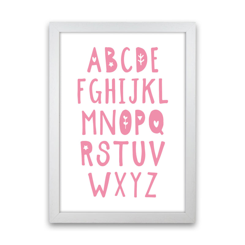 Bright Pink Alphabet Framed Nursey Wall Art Print White Grain