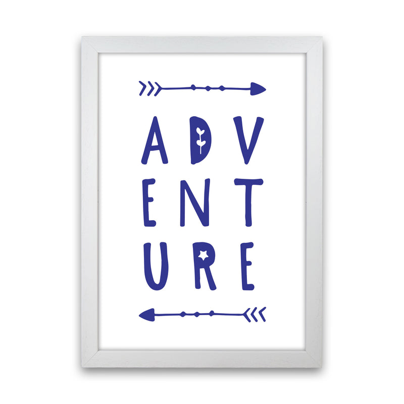 Adventure Navy Framed Typography Wall Art Print White Grain