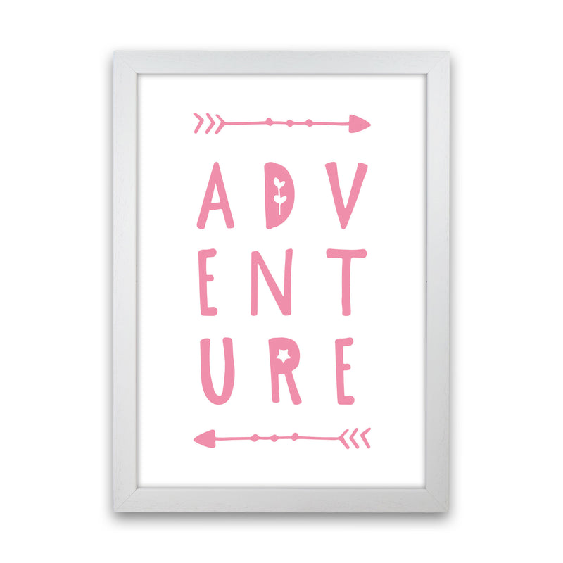 Adventure Pink Framed Typography Wall Art Print White Grain