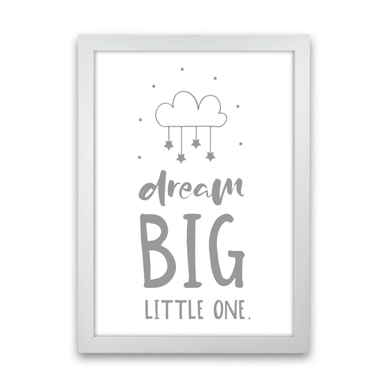 Dream Big Little One Grey Framed Nursey Wall Art Print White Grain