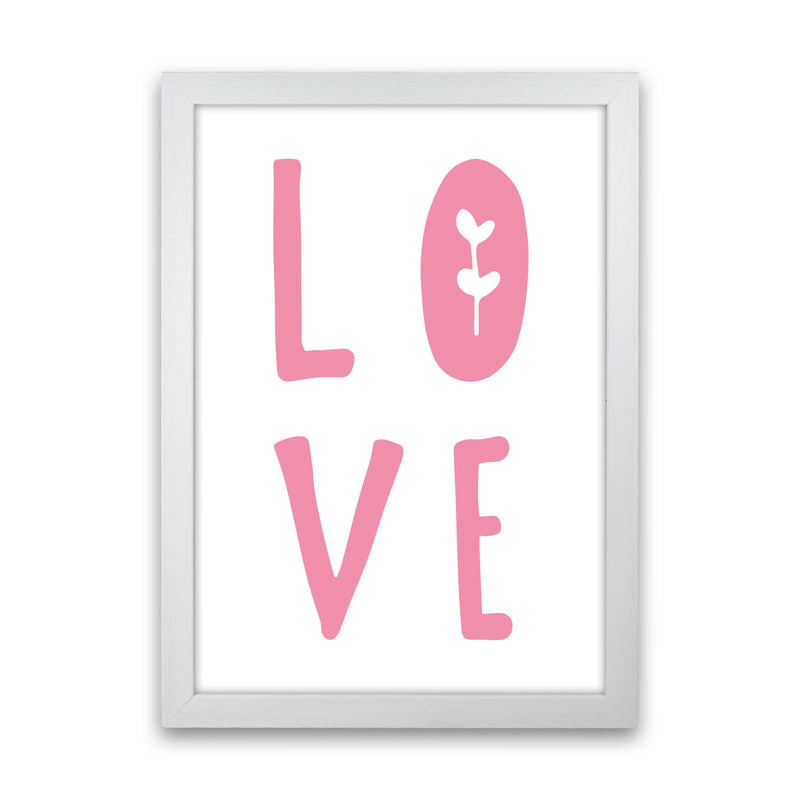 Love Pink Framed Typography Wall Art Print White Grain