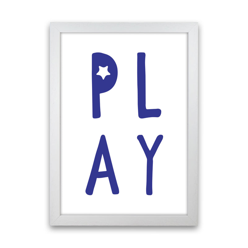 Play Navy Framed Typography Wall Art Print White Grain