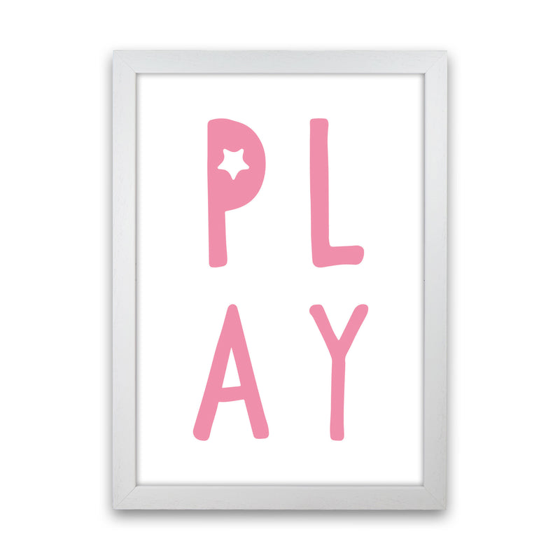 Play Pink Framed Typography Wall Art Print White Grain